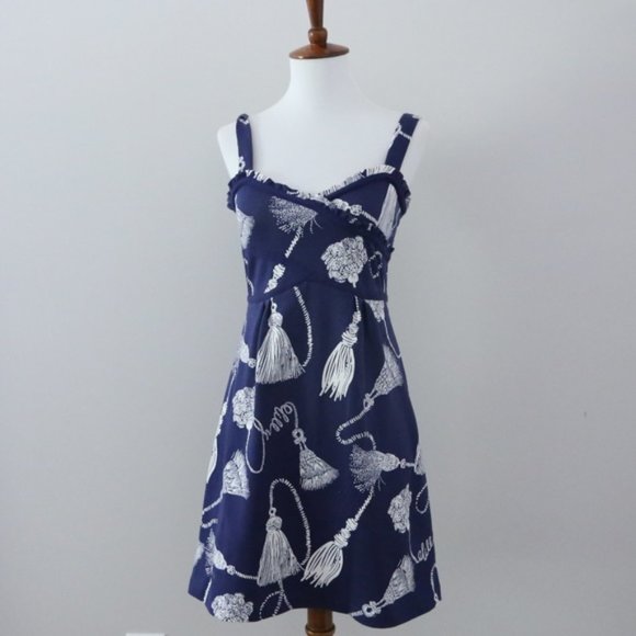 Lilly Pulitzer Dresses & Skirts - Lilly Pulitzer Vanessa Behind the Rope Mini Dress Navy & White tassels Size 0